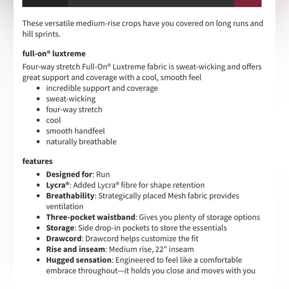 Lululemon Pace Rival Crop Full-On Luxtreme 22” Black , size 6 - Picture 7 of 11